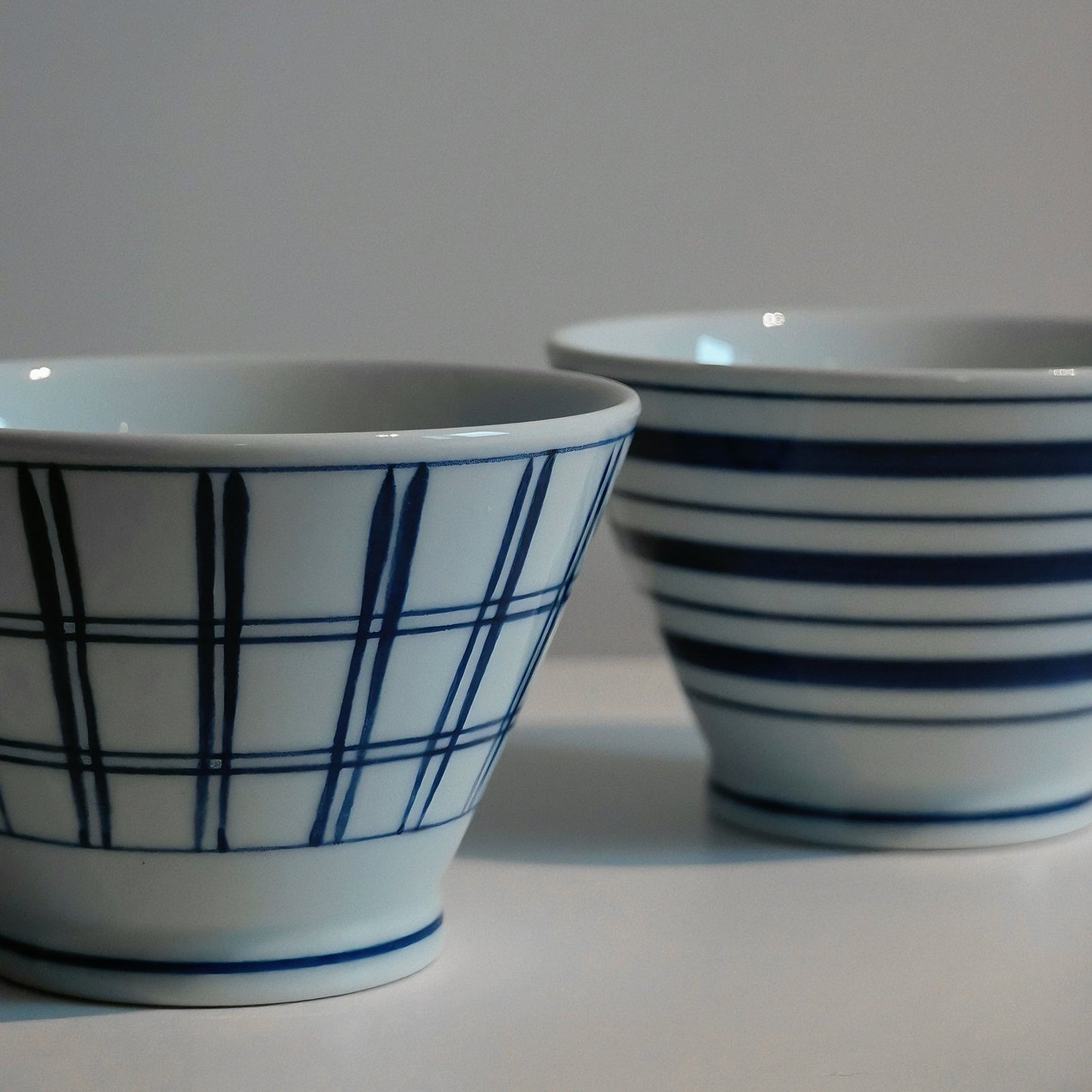 Hasami Ware Porcelain Japanese Rice Bowl, Plaid Pattern 12 cm