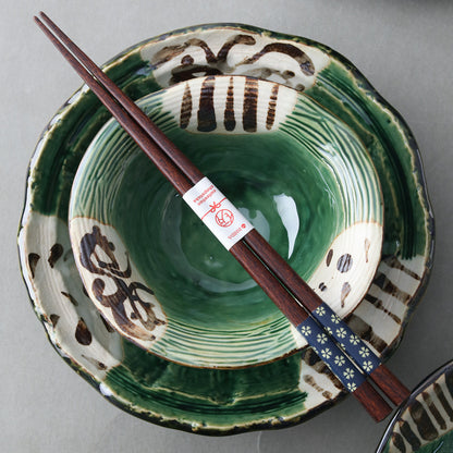 Japanese Oribe Green Glazed Deep Plates, 18.8 cm