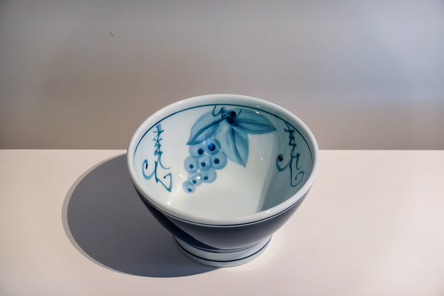 Small Indigo Blue Grape Pattern Japanese Rice Bowl, 12 cm