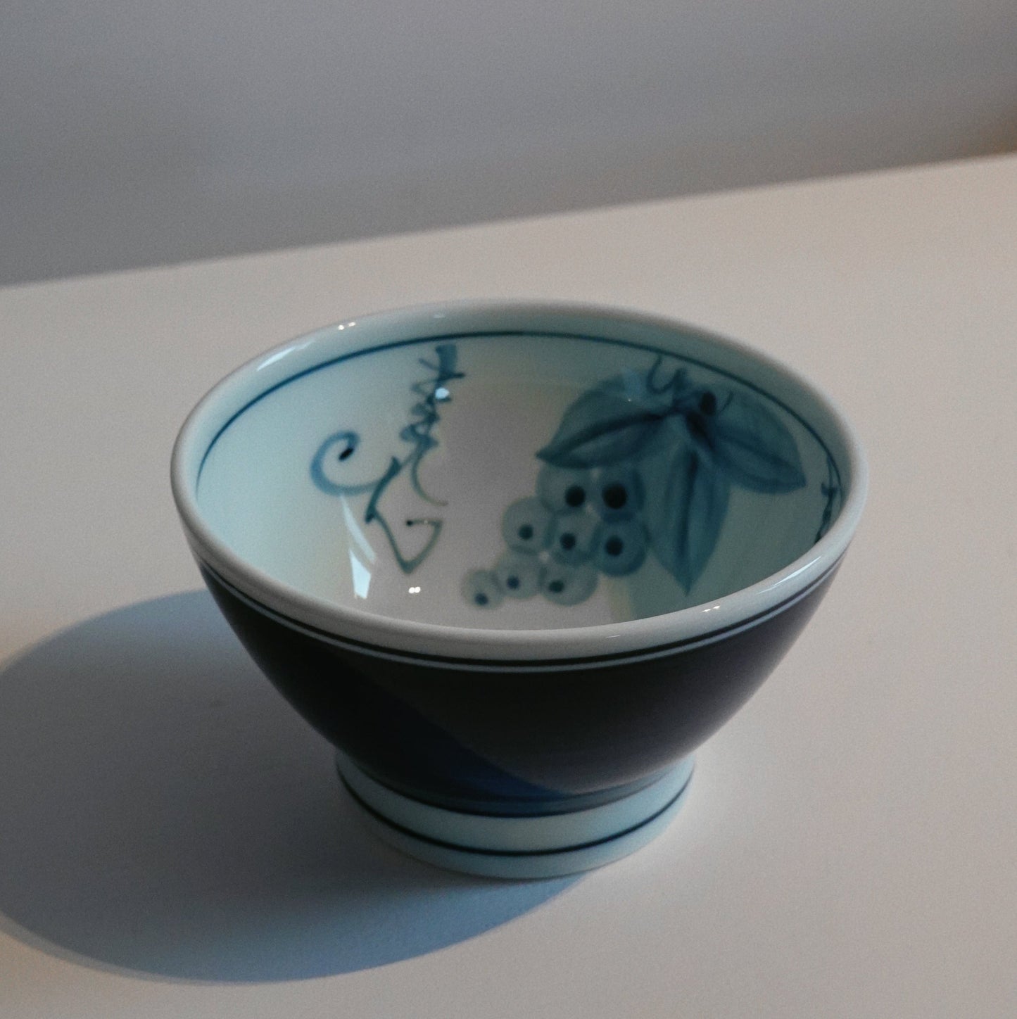 Small Indigo Blue Grape Pattern Japanese Rice Bowl, 12 cm