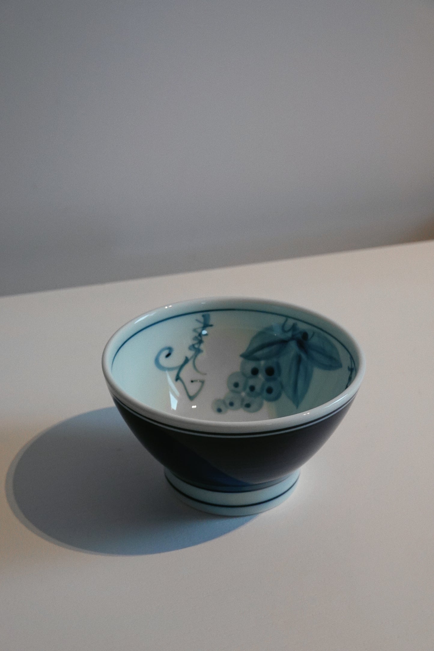 Small Indigo Blue Grape Pattern Japanese Rice Bowl, 12 cm