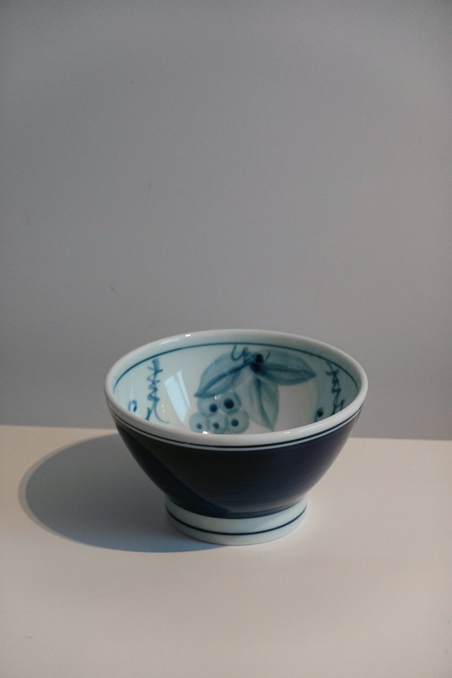 Small Indigo Blue Grape Pattern Japanese Rice Bowl, 12 cm