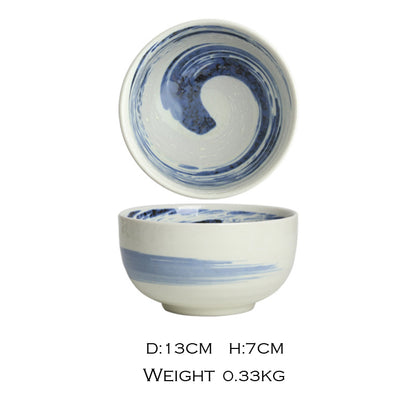 Small Blue Swirl Japanese Rice Bowl, 13 cm