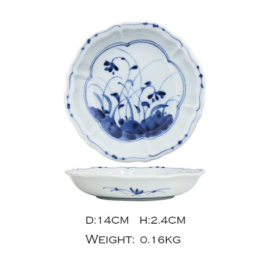 Small Japanese Blue and White Flower-shaped Plate, 14 cm (Blue Glass Flower Pattern)