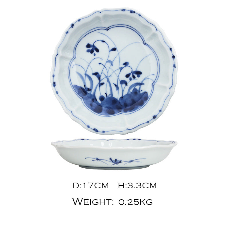 Regular Japanese Blue and White Flower-shaped Plate, 17 cm (Blue Glass Flower Pattern)