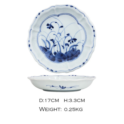 Regular Japanese Blue and White Flower-shaped Plate, 17 cm (Blue Glass Flower Pattern)