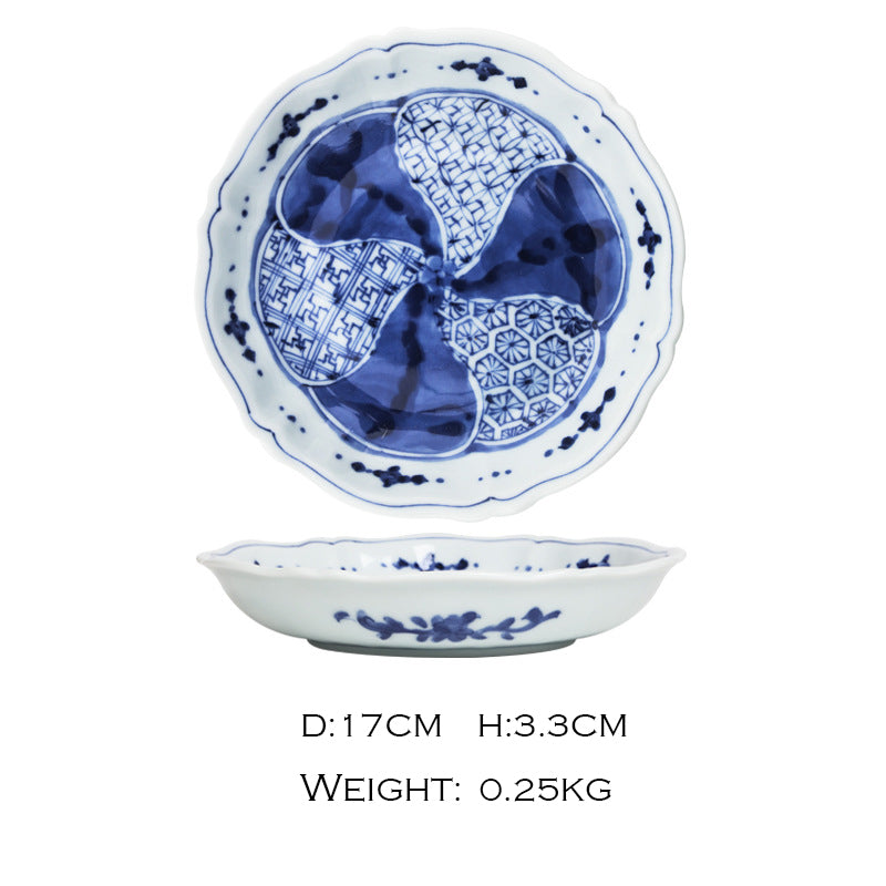 Regular Japanese Blue and White Flower-shaped Plate, 17 cm (Ume/Plum Blossom Pattern)