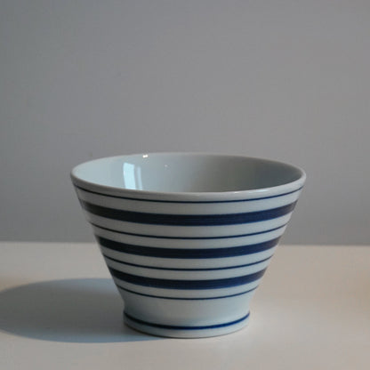 Hasami Ware Porcelain Japanese Rice Bowl, Stripe Pattern 12 cm