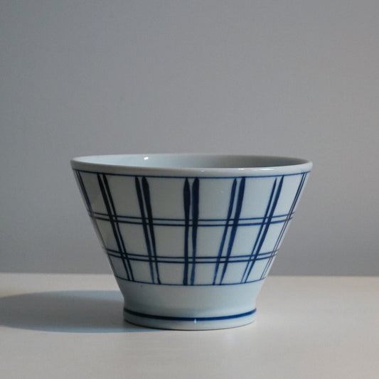 Hasami Ware Porcelain Japanese Rice Bowl, Plaid Pattern 12 cm